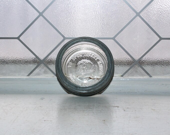 Antique Wide Mouth Ball Mason Jar Lid Zinc Ring and Special Glass Insert