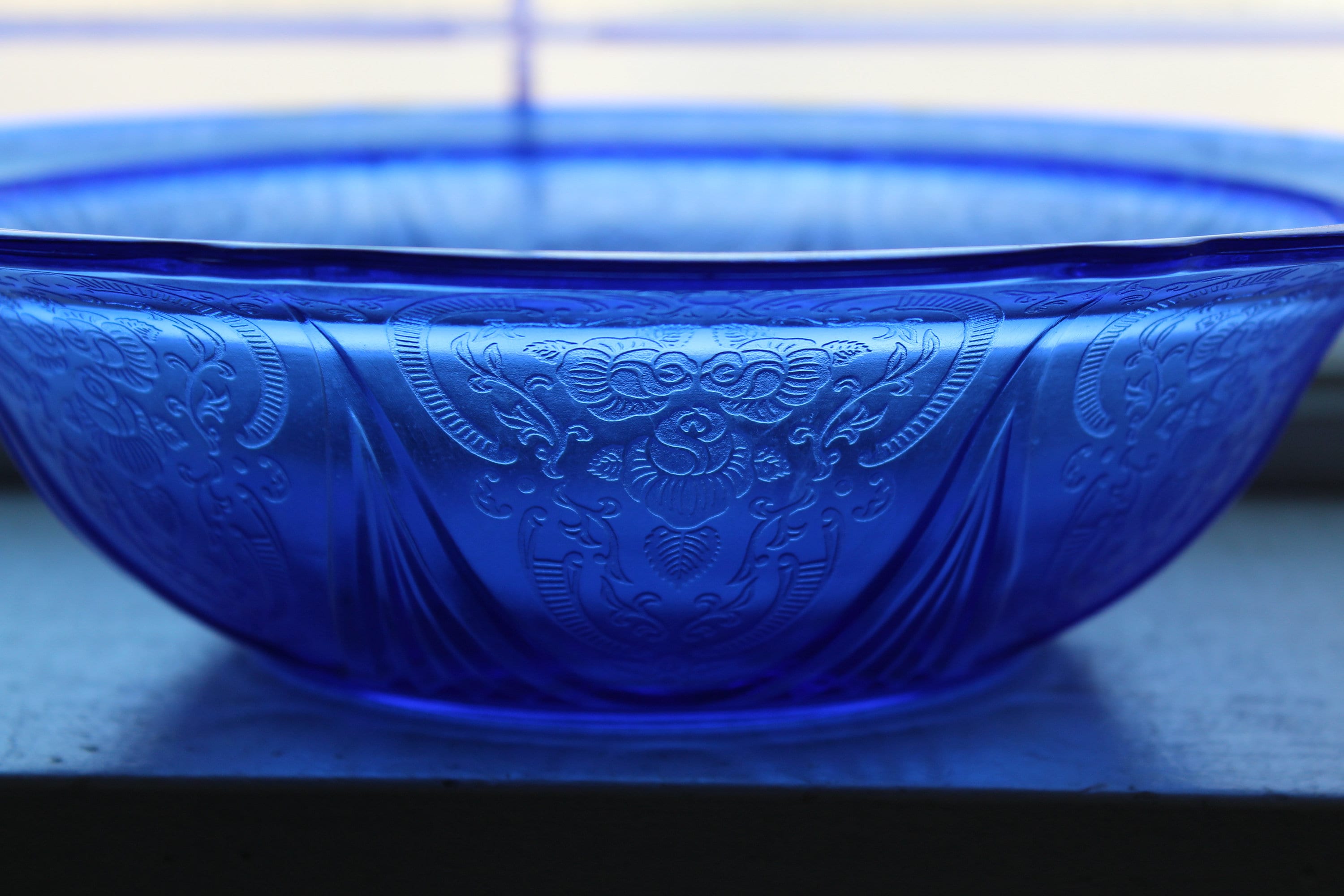 Download Cobalt Blue Depression Glass Serving Bowl Royal Lace ...