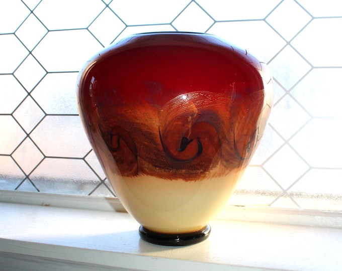 Large Michael Nourot Studio Art Glass Vase Scarlet Nova Series 10.5" 2002