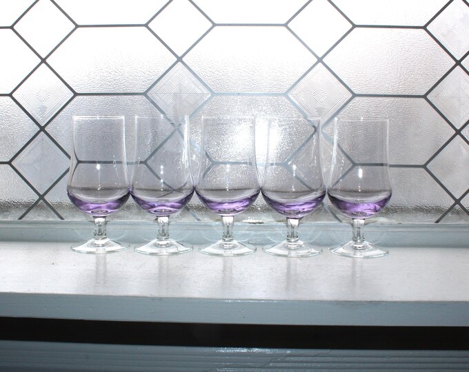 5 Vintage Sasaki Lilac Juice Glasses SAS20 Purple Stemware