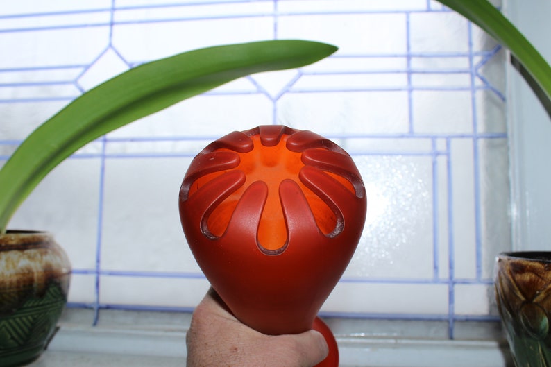 Vintage Tiffin Glass Orange Satin Vase Flower Arranger Openwork 1930s