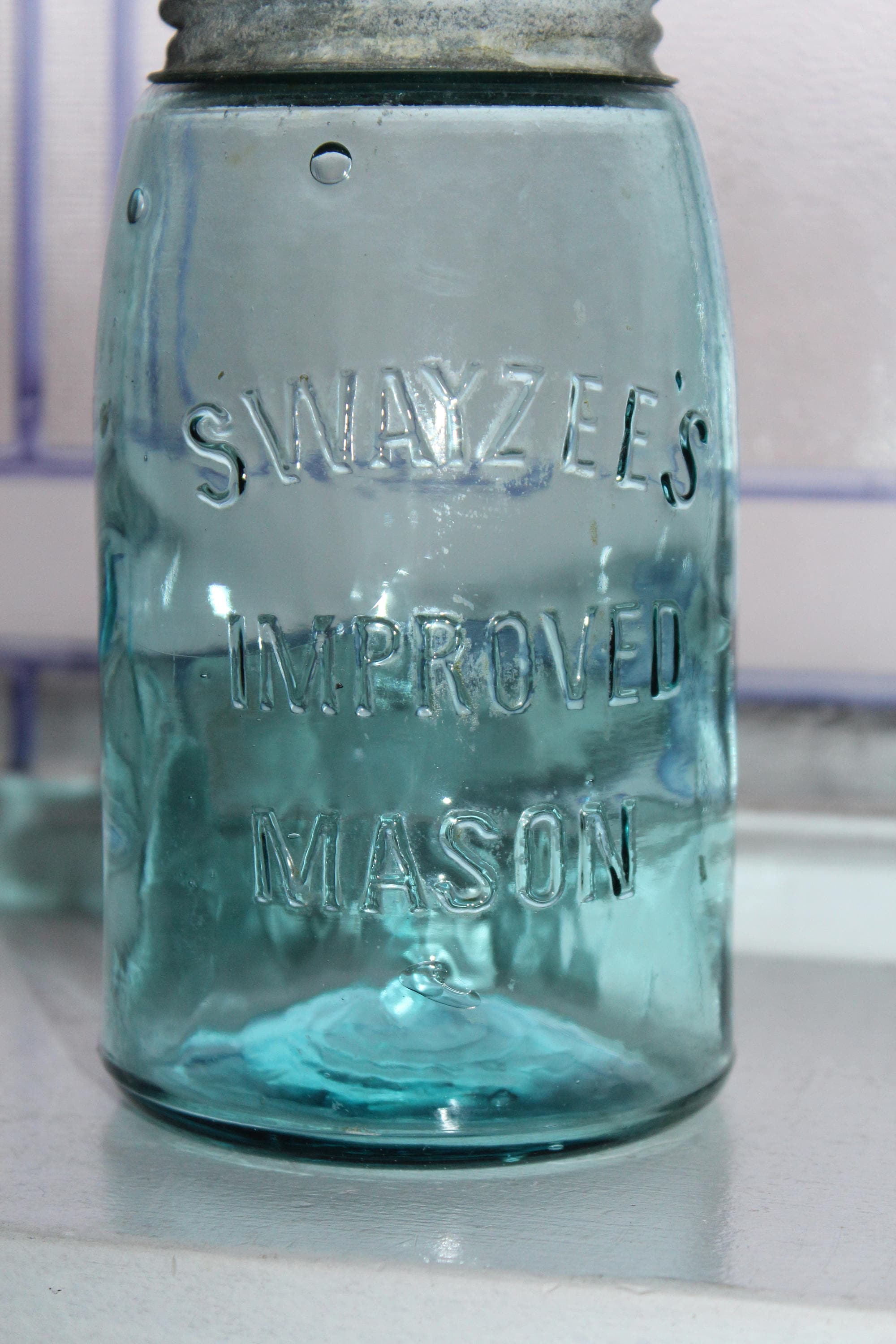 Antique Blue Canning Jar Swayzee's Improved Mason Jar Quart Early 1900s