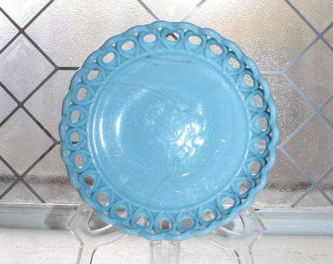 Gorgeous Vintage Blue Slag Glass Bowl Lace Edge