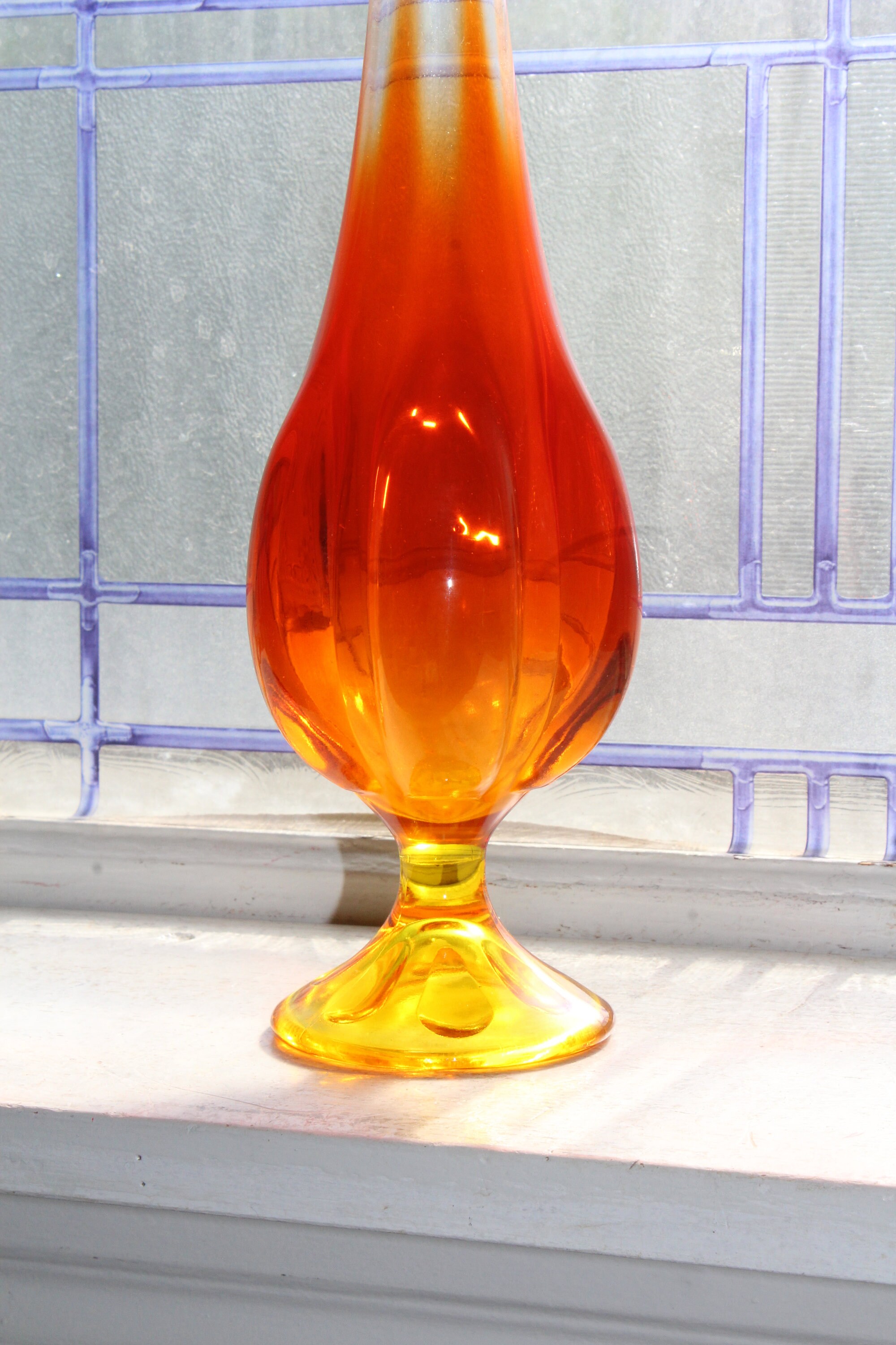 Large Amberina Swung Glass Vase 14.5 Vintage Mid Century Modern