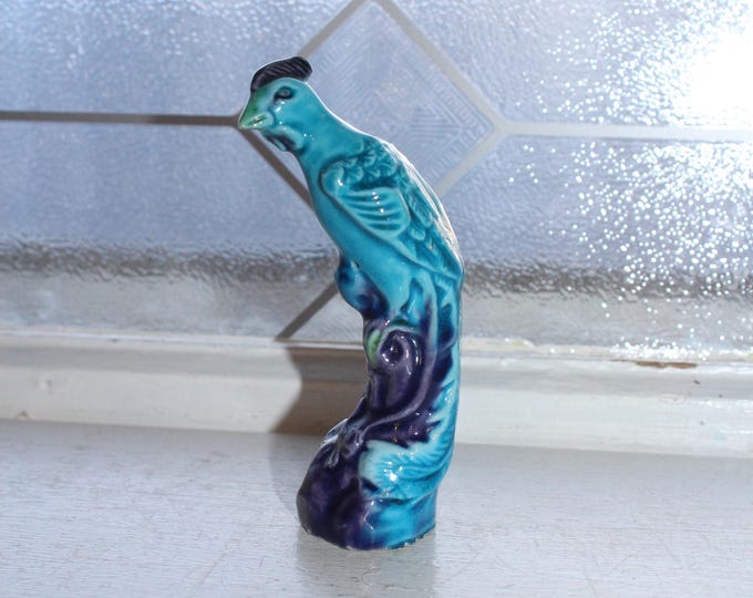 Antique Chinese Export Porcelain Mud Bird Figurine Turquoise and Purple