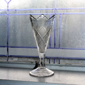 Antique EAPG Glass Trumpet Vase Diamond Panel Sunburst