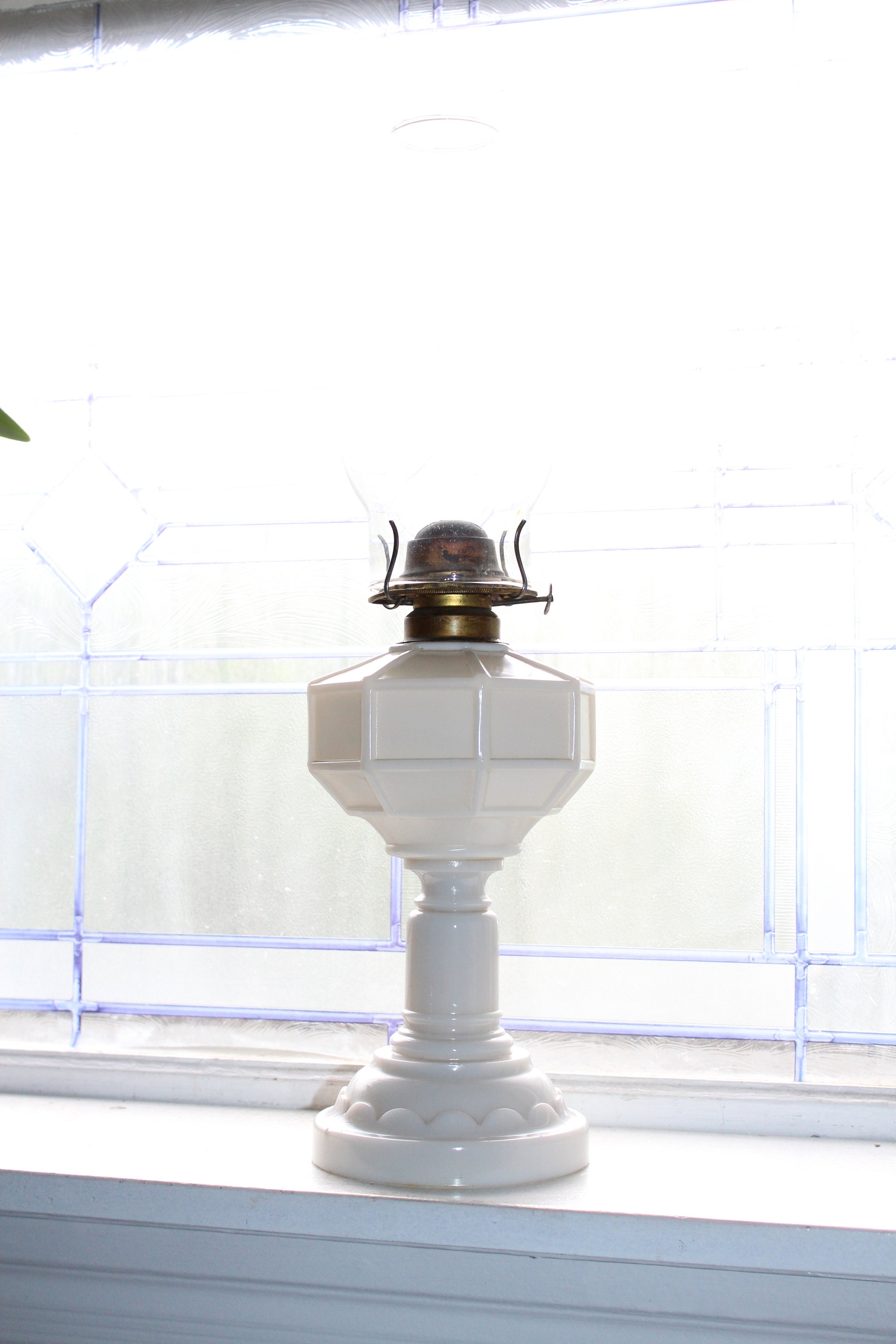 Antique Milk Glass Oil Lamp 1800s