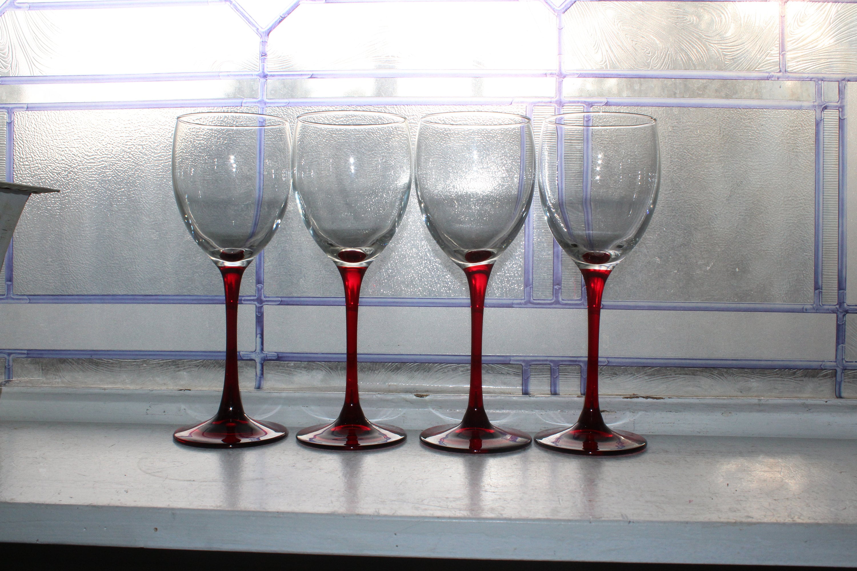 4 Cristal d'Arques Ruby Red Stem Wine Glasses