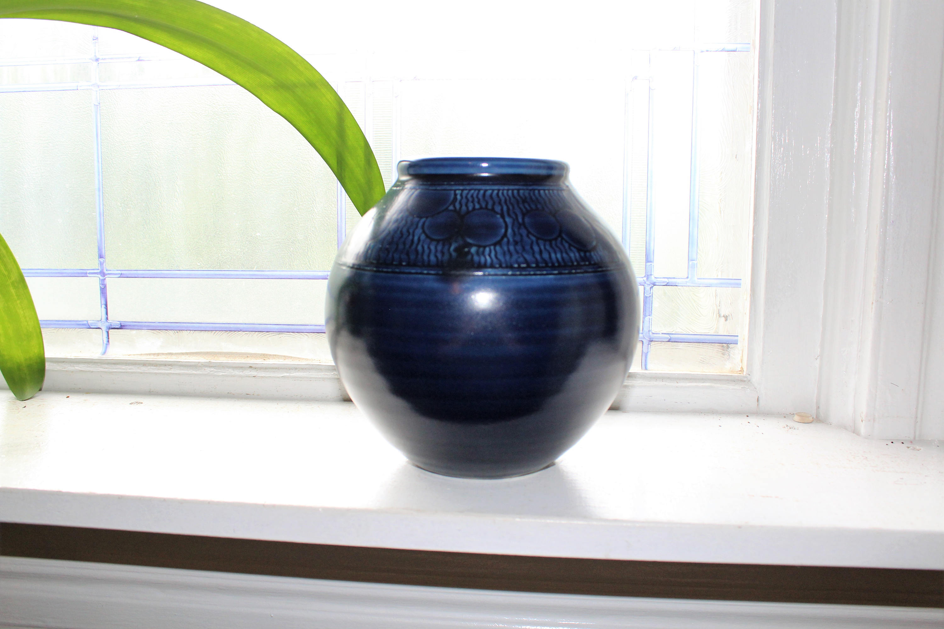 Cobalt Blue Studio Pottery Vase with Orbs Handmade Bailey Pottery