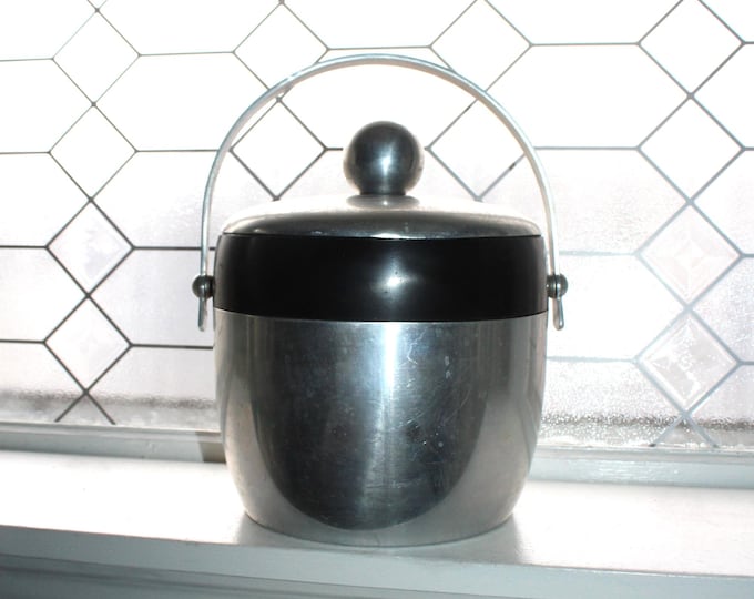Mid Century Kromex Ice Bucket Aluminum Black Stripe 1950s