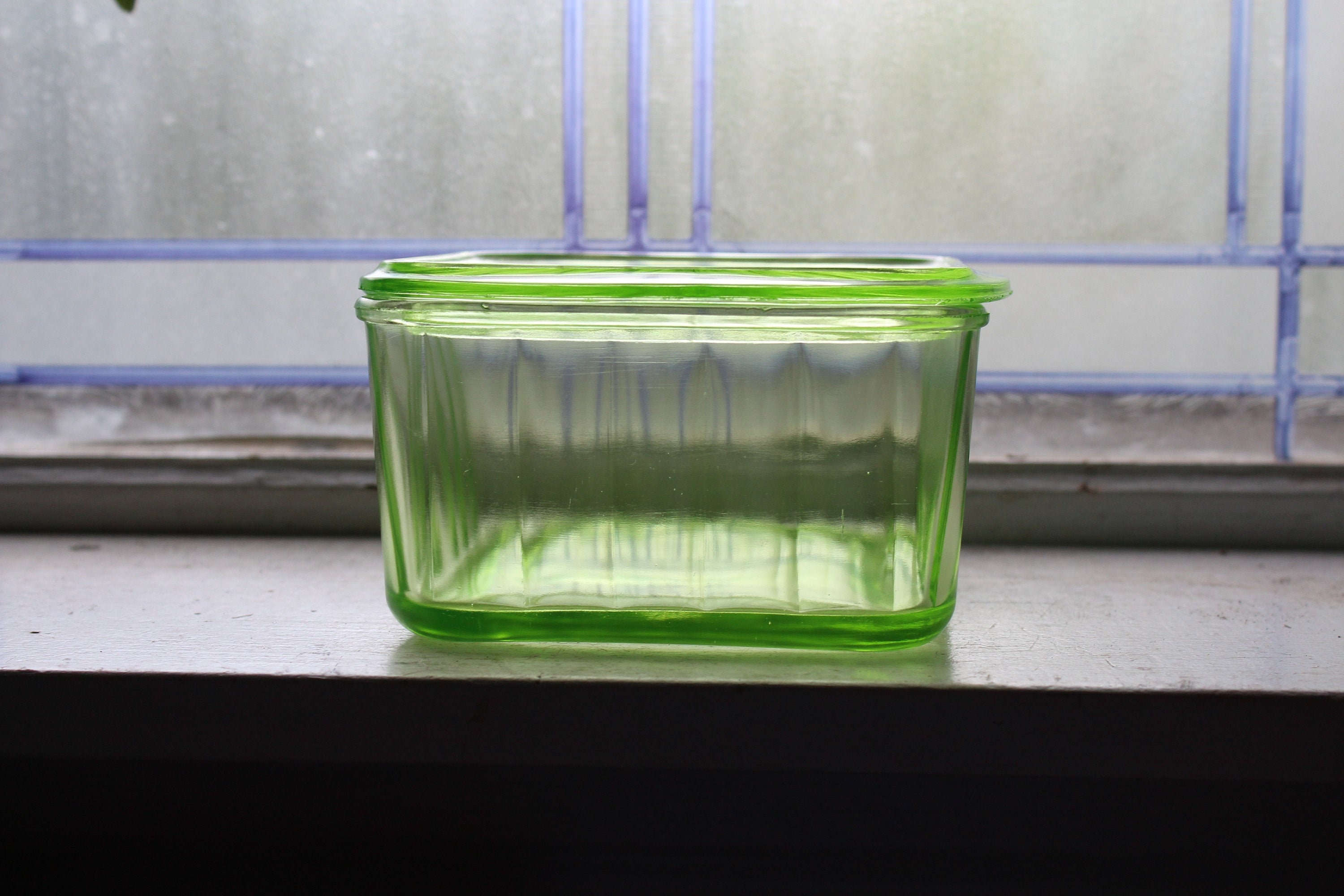 Green Depression Glass Refrigerator Dish Vintage 1930s