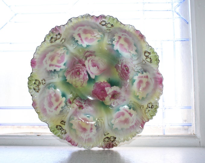 Large Antique Victorian RS Prussia Porcelain Bowl with Pink Flowers