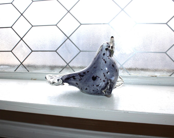 Murano Art Glass Seal Sea Lion  Sculpture Figurine Black and Gray Vintage 1960s