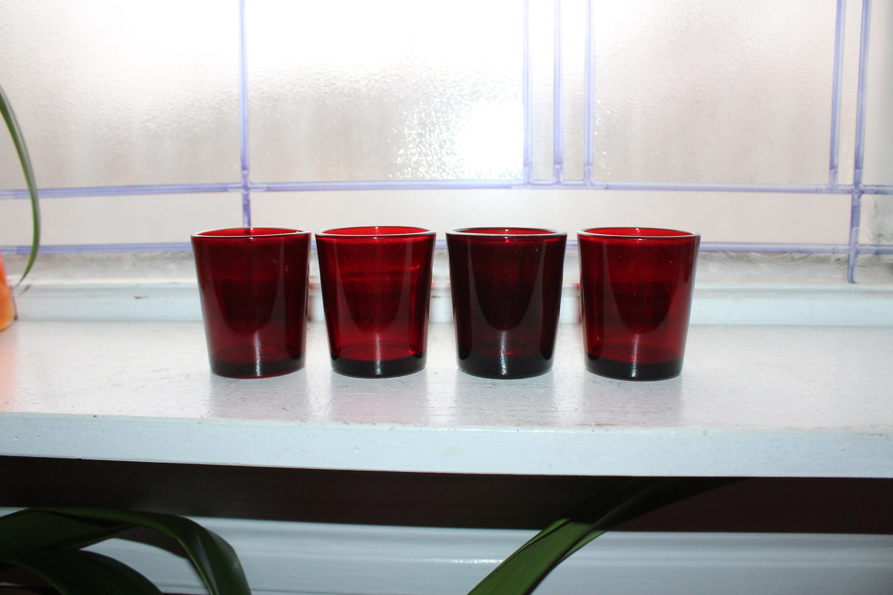 4 Vintage Royal Ruby Red Votive Candle Holders Anchor Hocking