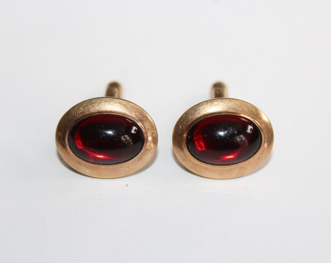 Vintage Pitman Keeler Red and 12K GF Gold Cufflinks P & K