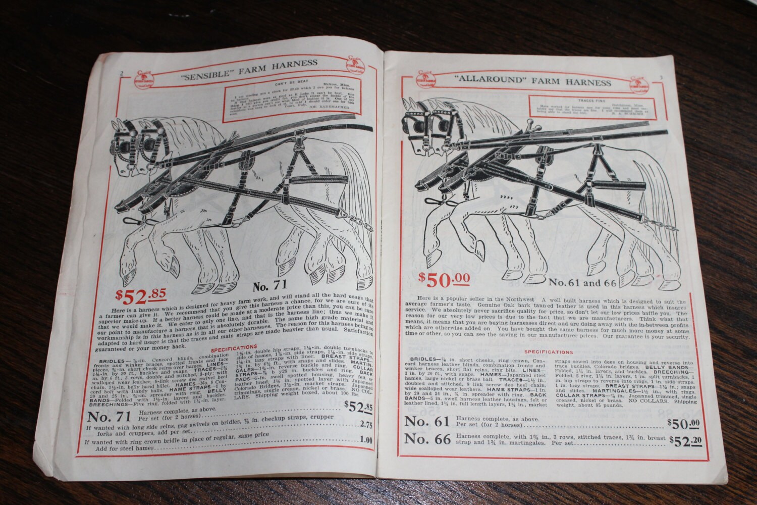 Vintage 1927 Horse Harness Catalog Fred W Peterson Harness Company