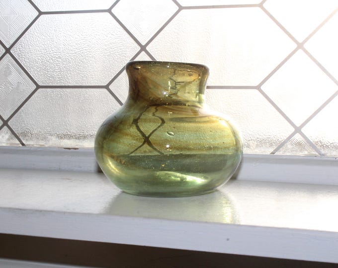 Vintage Hand Blown Studio Art Glass Vase Swirl Design Artist Signed
