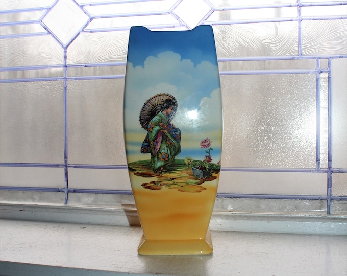 Vintage 1920s Vase Lancaster & Sons w/ Asian Scene Made in England