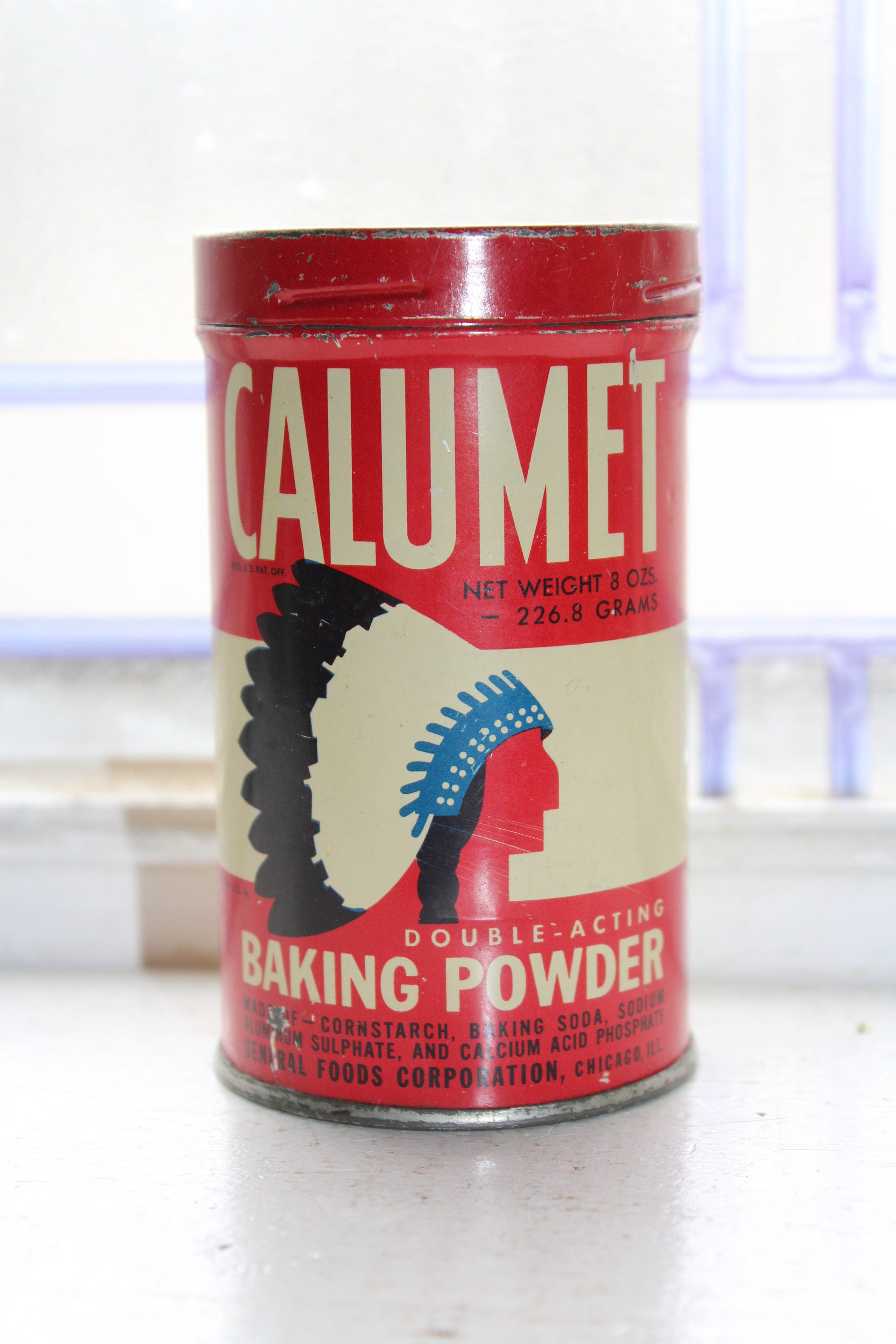 Vintage Calumet Baking Powder Tin Red Kitchen Decor