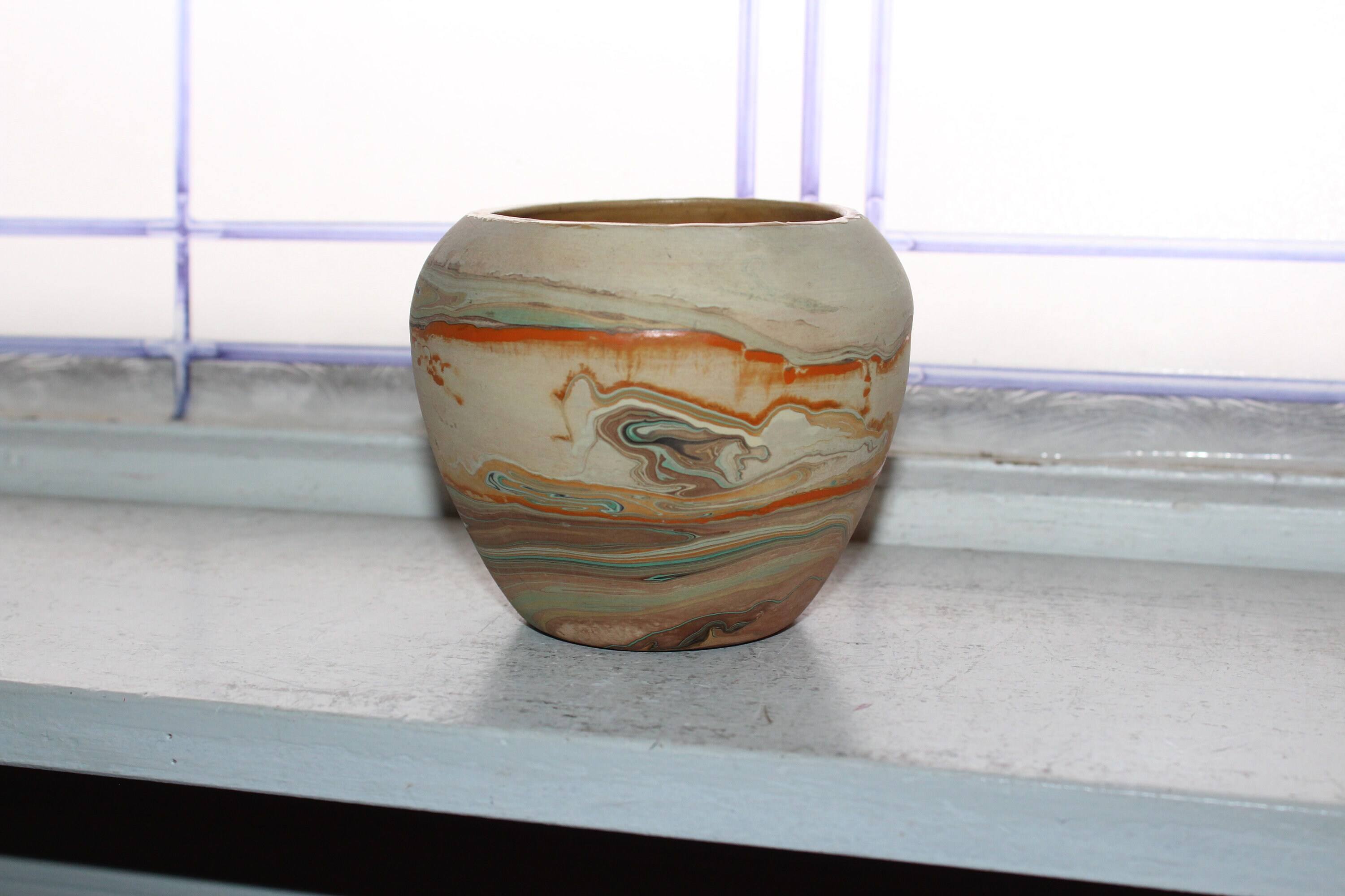 Vintage Nemadji Pottery Vase 4 Inch Swirl Pottery