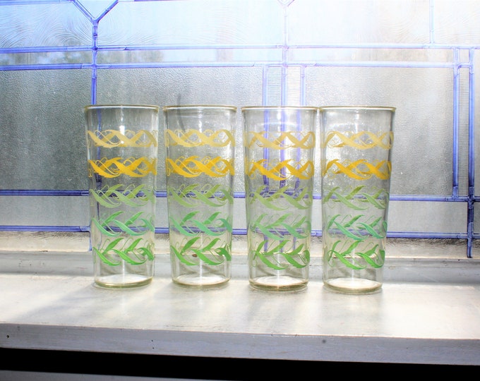 4 Mid Century Highball Glass Tumblers