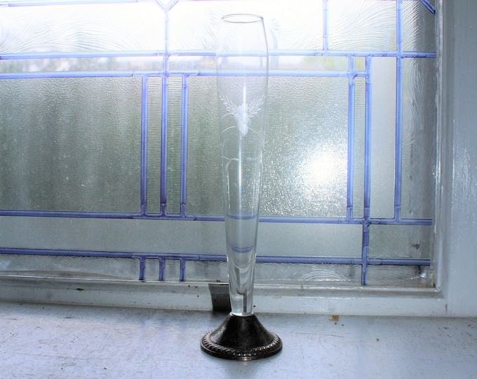 Vintage Duchin Creation Sterling Silver and Etched Crystal Bud Vase