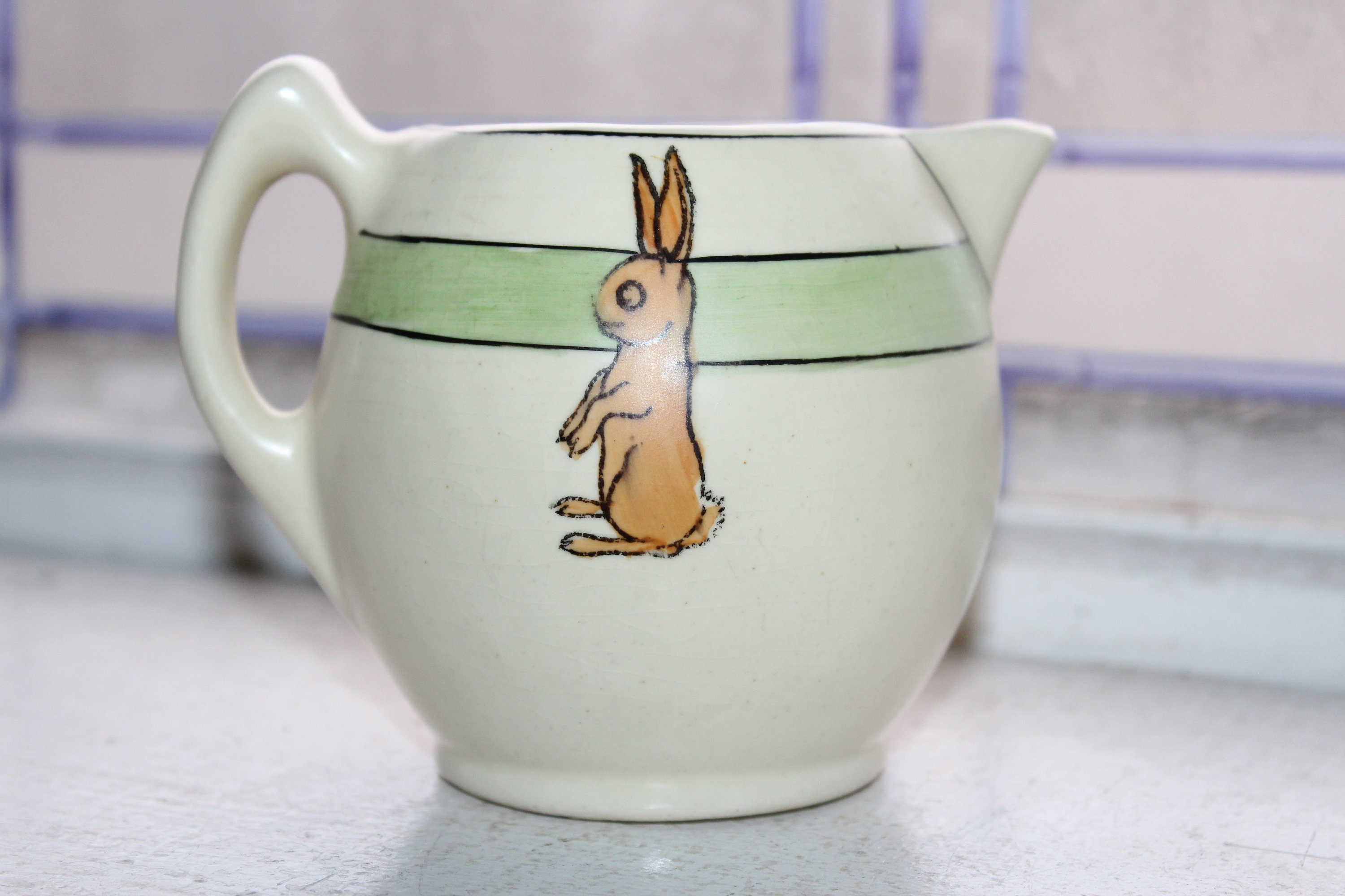 Roseville Pottery Rabbit Creamer Pitcher Juvenile Series Vintage 1920s