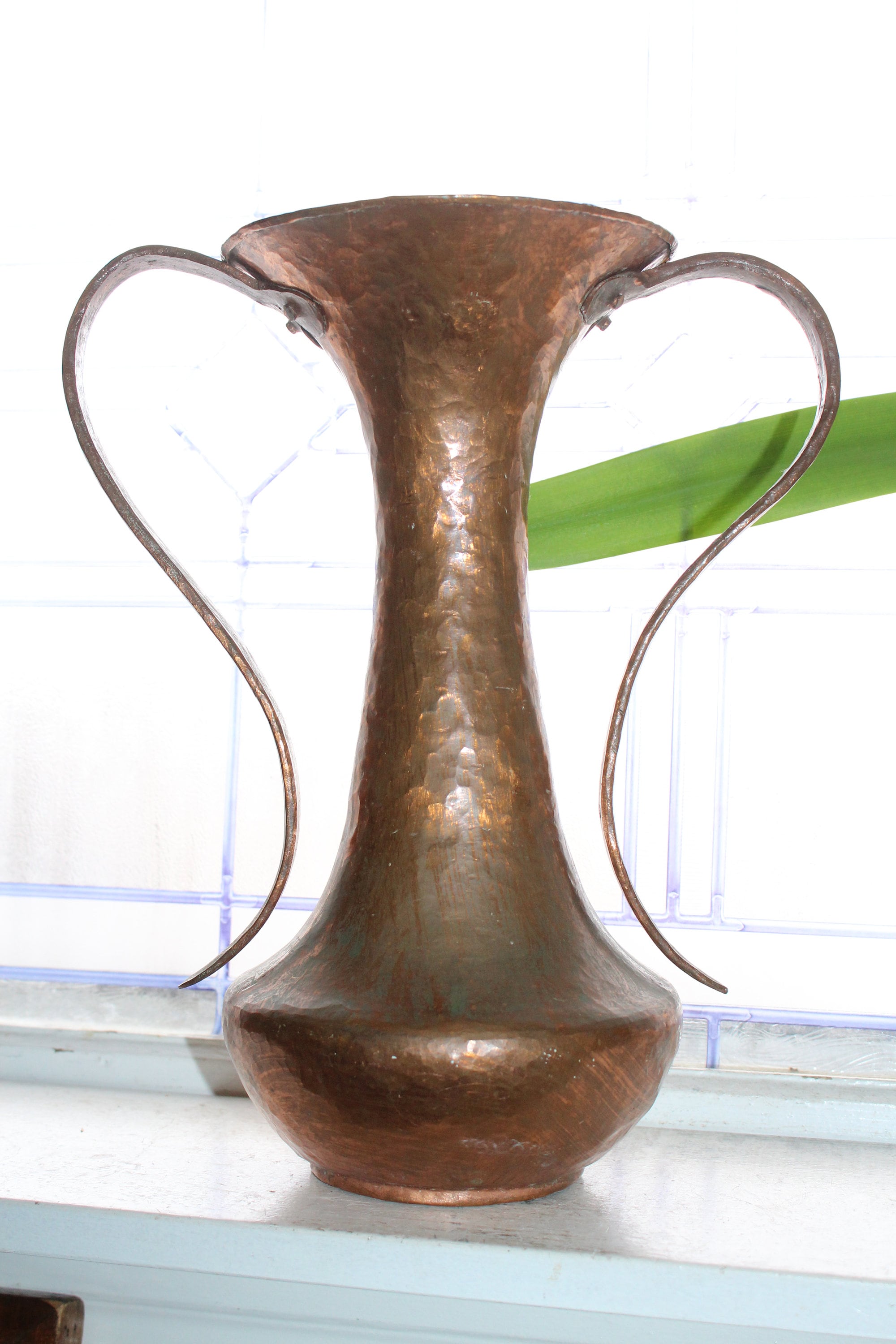 Antique Hammered Copper Vase Urn with Handles Handmade