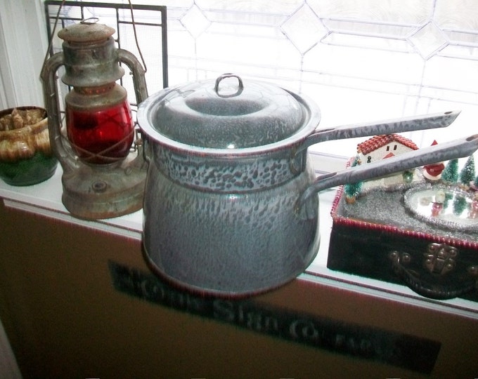 Large Gray Graniteware Double Boiler Antique Country Kitchen Decor