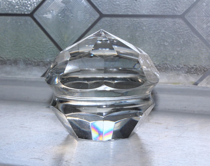 Vintage Crystal Paperweight Clear Cut Faceted with Star Base