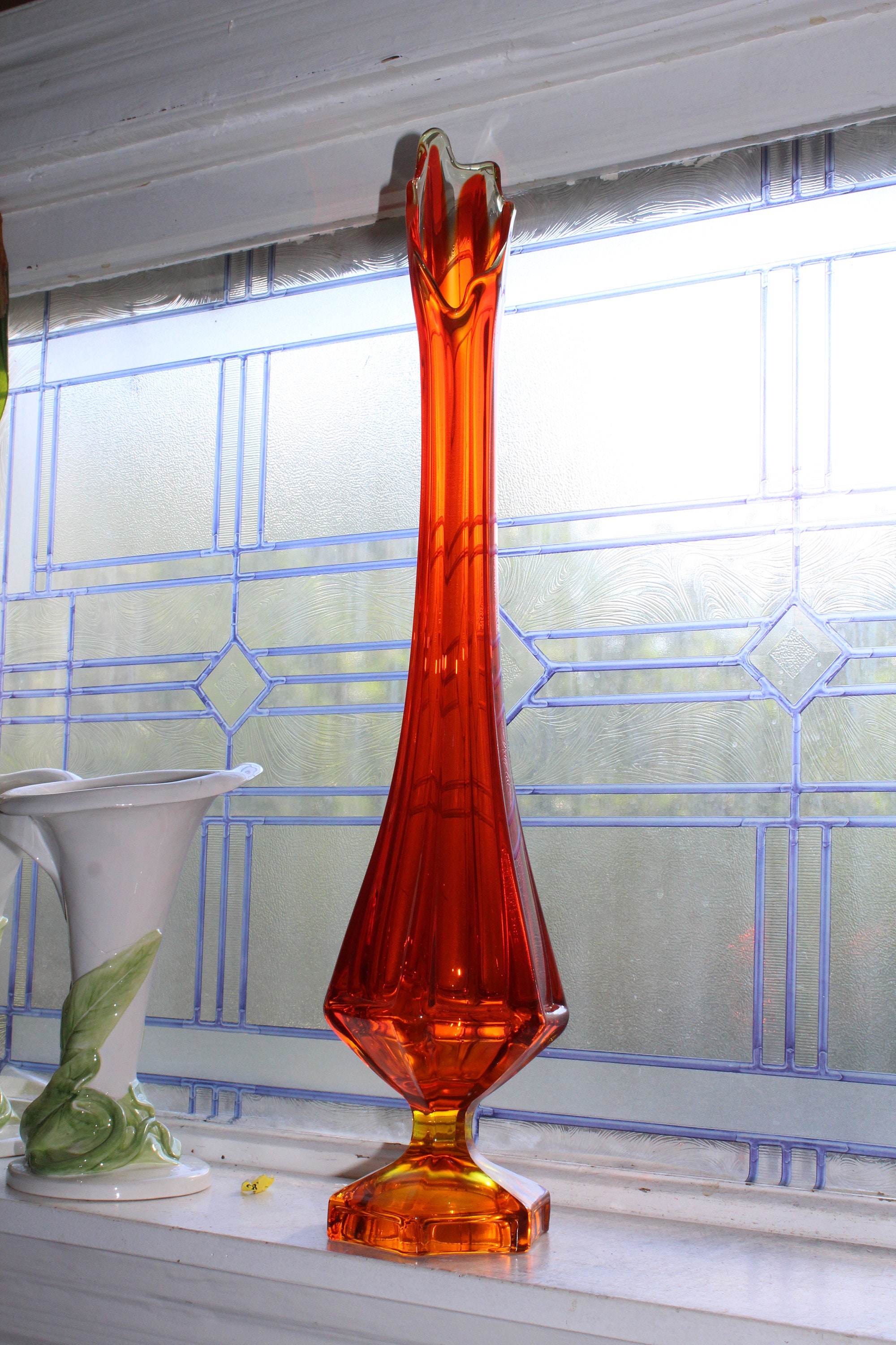 Large Amberina Swung Glass Vase 23.5 Vintage Mid Century Modern