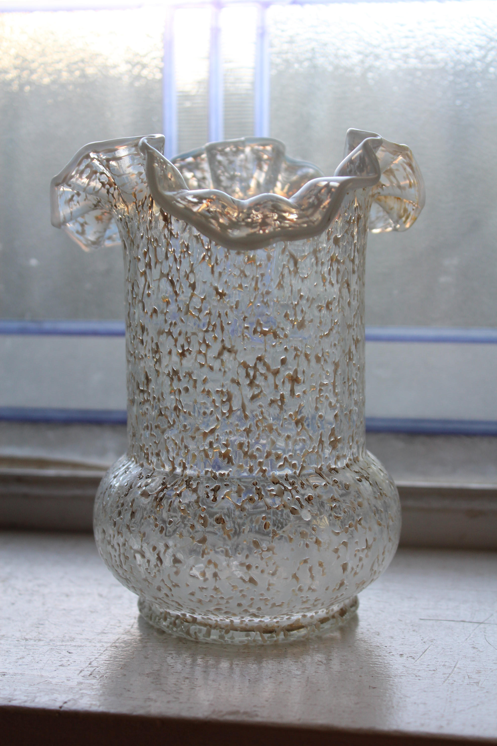 Antique Celery Vase Northwood White Opalescent Speckled