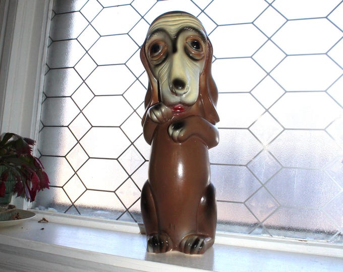 Large Vintage 1963 Silvestri Chalkware Bank Basset Hound Dog 17 1/2"