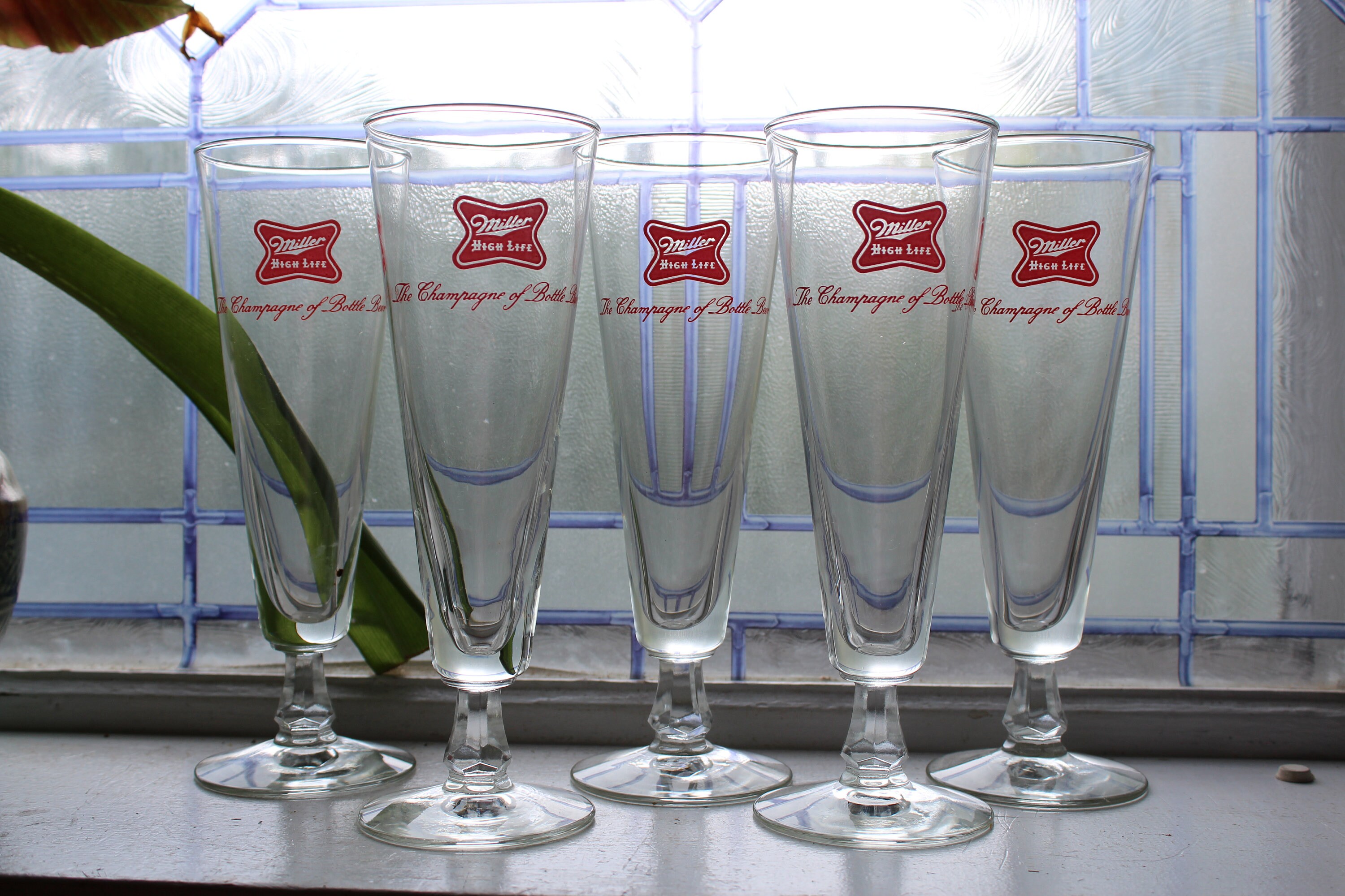 5 Miller High Life Beer Glasses Vintage 1970s
