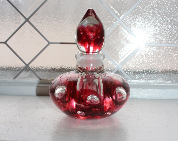 Vintage St Clair Glass Perfume Bottle Red with Controlled Bubbles