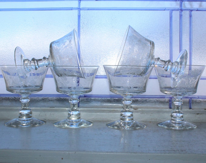 6 Fostoria Willow Sherbet Glasses Vintage 4 1/8" Stemware