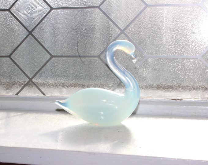 Seguso Murano Opalescent Blue Art Glass Swan Sculpture Vintage 1950s