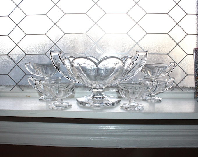 Antique Art Deco Kristol Trophy Cup Punch Bowl and 6 Cups
