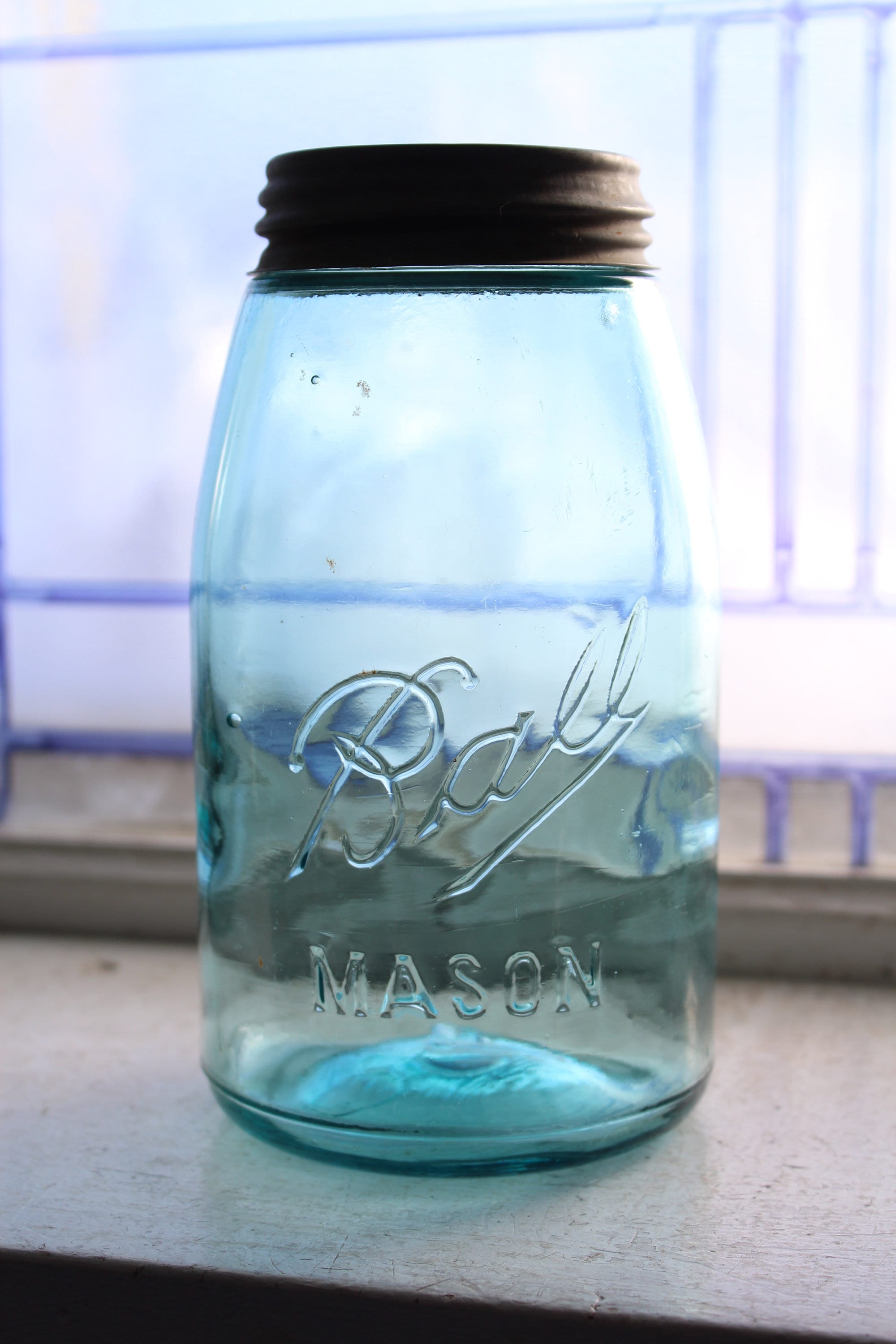 Antique Blue Ball Mason Jar Quart 1910 to 1923