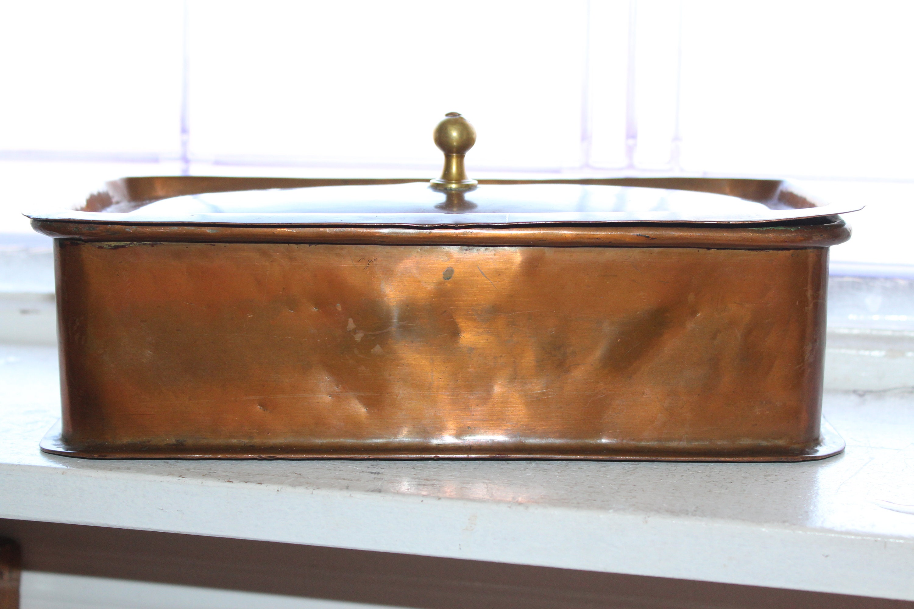 Antique Copper Fish Poacher Pan & Lid Early 1900s