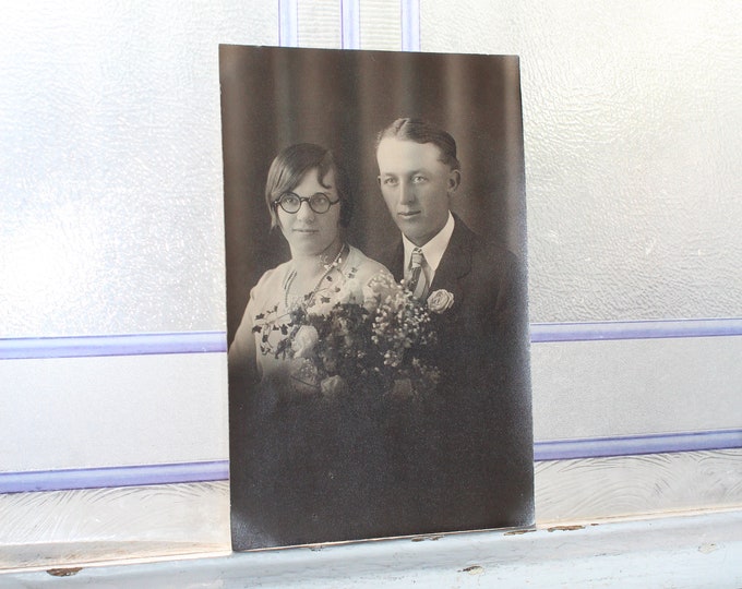 Vintage 1920s Photograph of a Bride and Groom