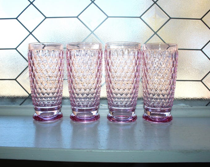 Pretty In Pink 4 Villeroy and Boch Crystal Boston Rose Highball Tumblers