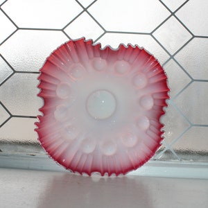 Antique Victorian Glass Bride&#39;s Basket Bowl Cranberry and White