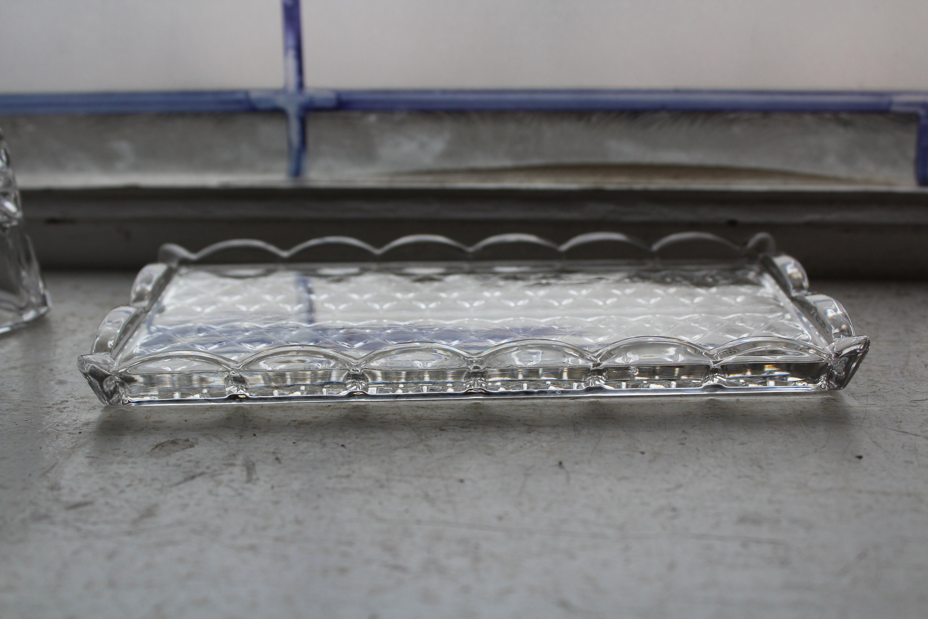 Clear Glass Butter Dish Quarter Pound Size Quilted Diamond