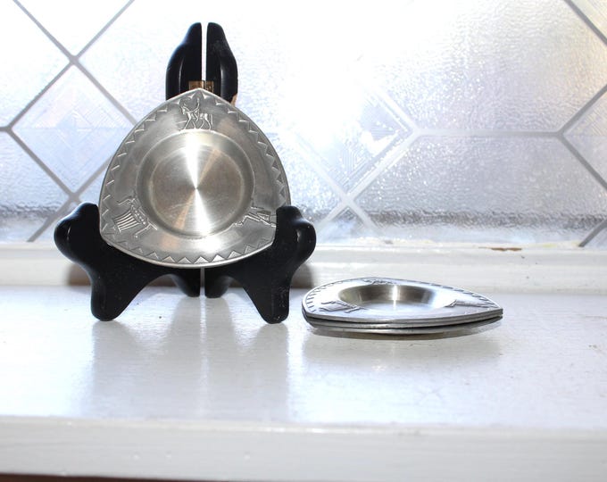 4 Norwegian Pewter Butter Pats Snorre Norsk Tinn