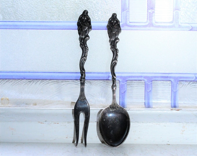 Antique Spoon and Fork Swedish Silverplate Dancing Lady