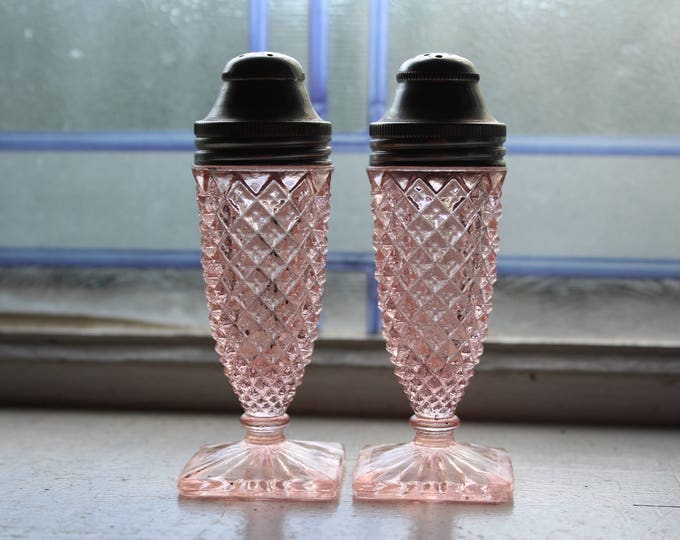 Pink Depression Glass Salt and Pepper Shakers Miss America Diamond