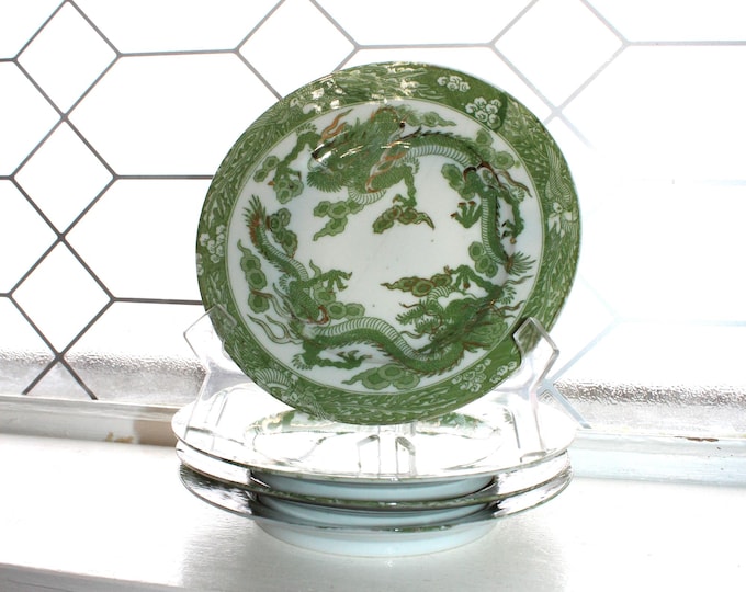 4 Antique Japanese Dai Nippon Nakajima Green Dragonware Porcelain Plate