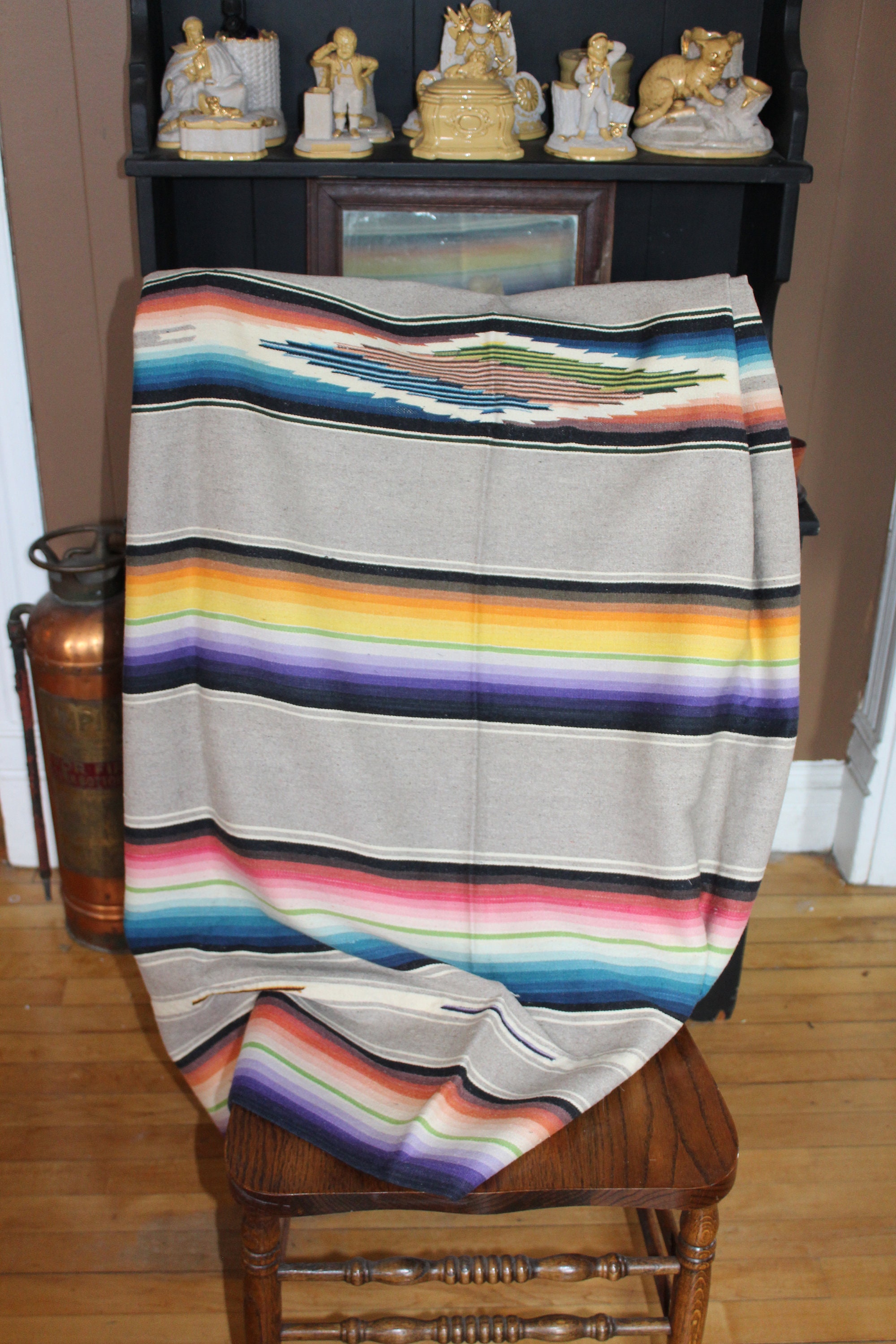 Large Vintage Mexican Wool Rug Southwestern Decor