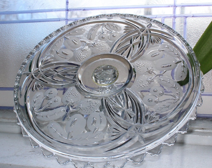 Glass Cake Stand Sawtooth Edge Frosted Fruit
